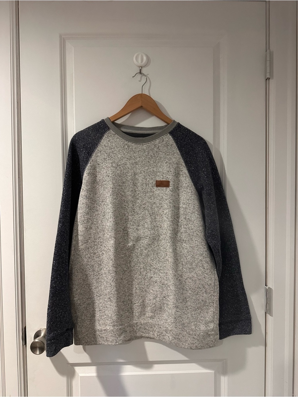 Quiksilver Gray Body Crewneck Sweater with Navy Raglan Sleeves